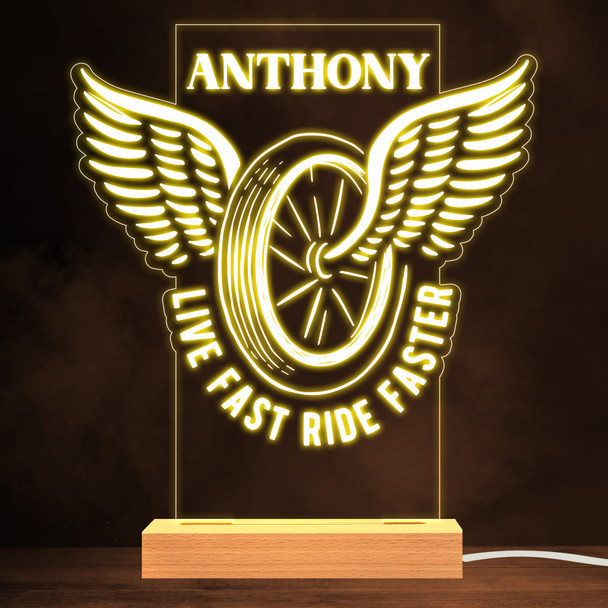 Winged Bike Wheel Live Fast Ride Faster Biker Personalized Gift Lamp Night Light