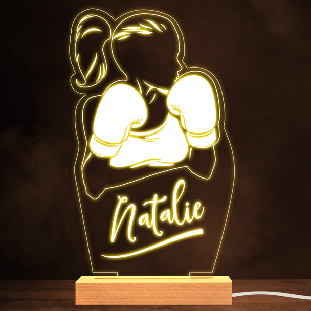 Girl Boxing In Gloves Boxer Sports Fitness Fan Personalized White Lamp Night Light