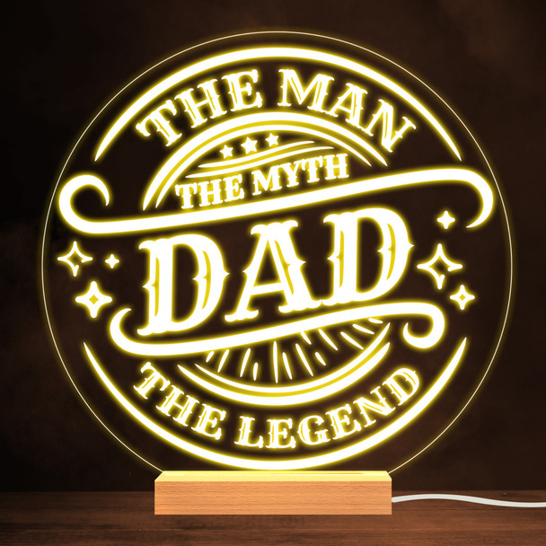 The Man The Myth The Legend Best Dad Banner Stars Personalized White Lamp Night Light