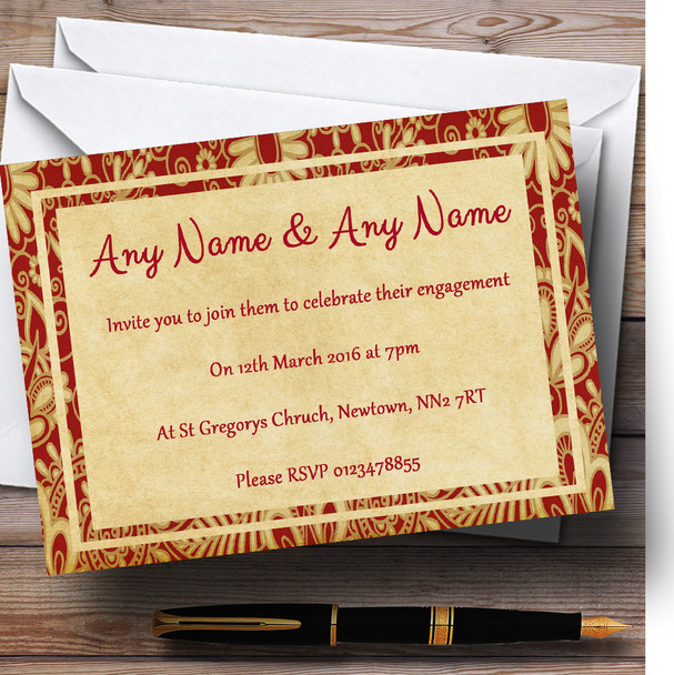 Vintage Royal Red Postcard Style Personalized Engagement Party Invitations