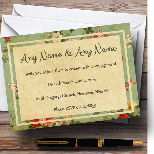 Vintage Shabby Chic Postcard Style Personalized Engagement Party Invitations