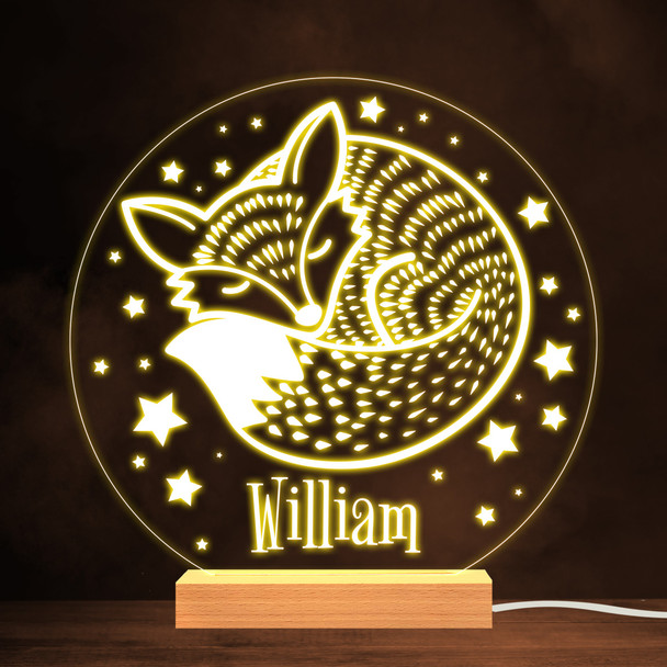 Cute Sleeping Fox & Stars Warm White Lamp Personalized Gift Night Light