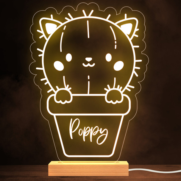 Kids Cute Cat In A Pot Personalized Gift Warm White Lamp Night Light