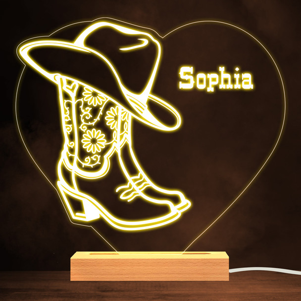 Cowgirl Hat And Boots Western Warm White Lamp Personalized Gift Night Light