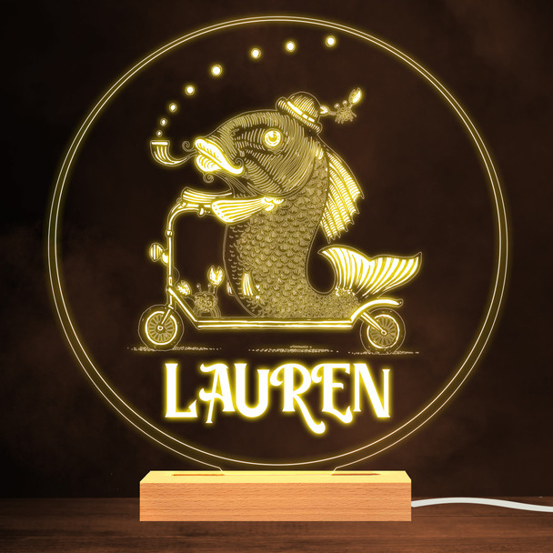 Funny Fish Riding A Scooter Warm White Lamp Personalized Gift Night Light