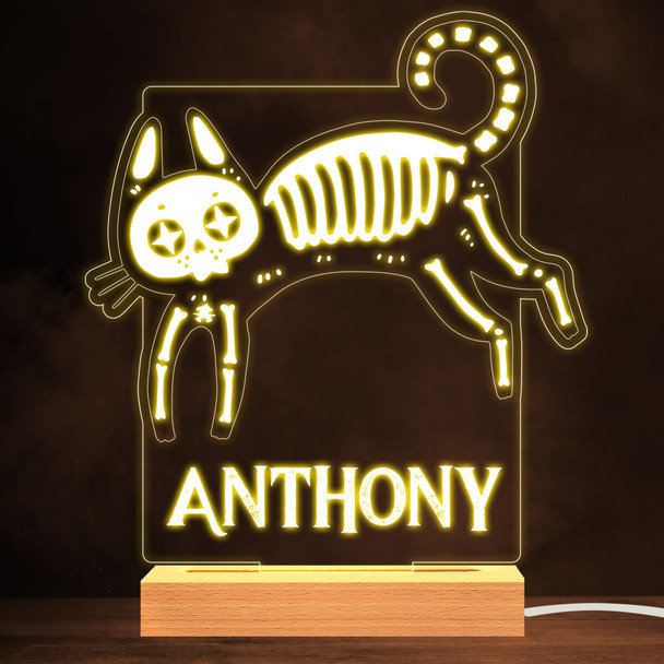 Gothic Skeleton Cat Warm White Lamp Personalized Gift Night Light
