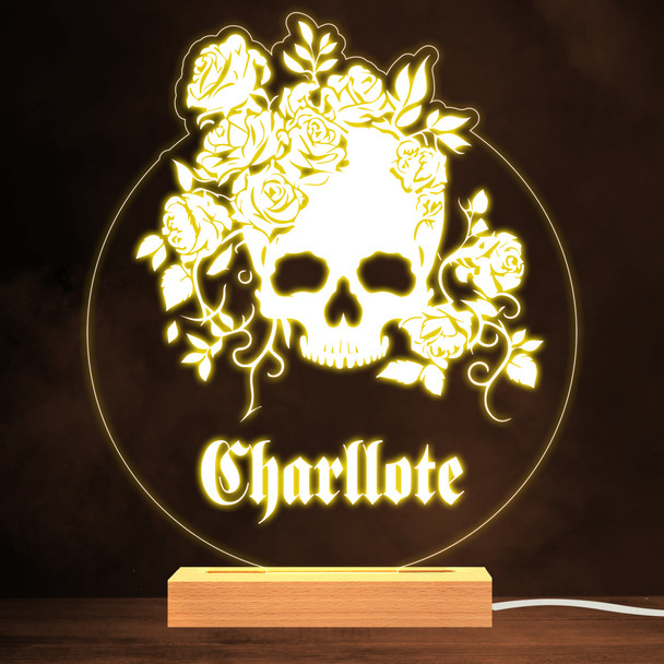 Gothic Skulls With Roses Warm White Lamp Personalized Gift Night Light