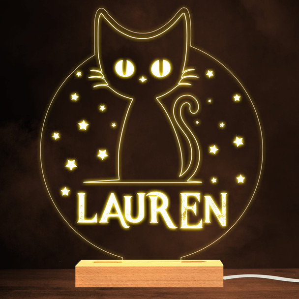 Gothic Style Stars Cat Warm White Lamp Personalized Gift Night Light