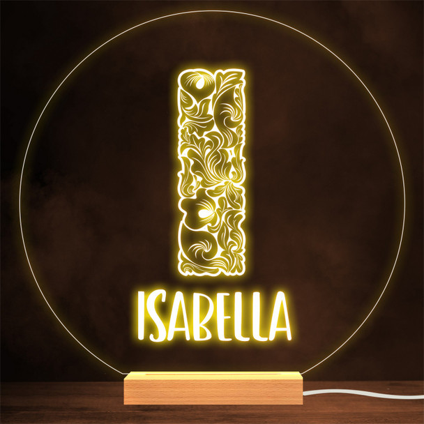 Floral Font letter Initial I Personalized Gift Lamp Night Light