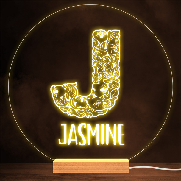 Floral Font letter Initial J Personalized Gift Lamp Night Light