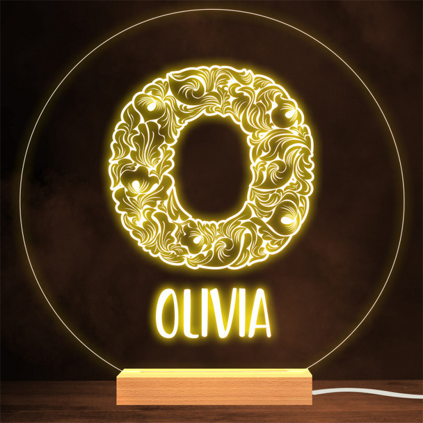 Floral Font letter Initial O Personalized Gift Lamp Night Light