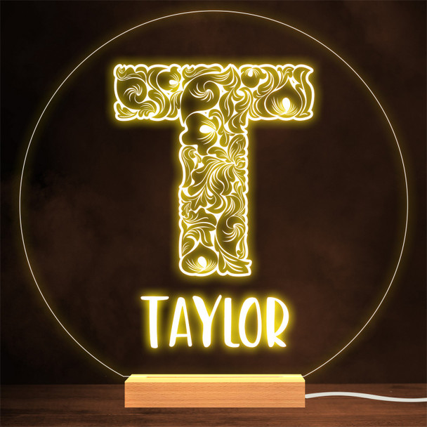 Floral Font letter Initial T Personalized Gift Lamp Night Light