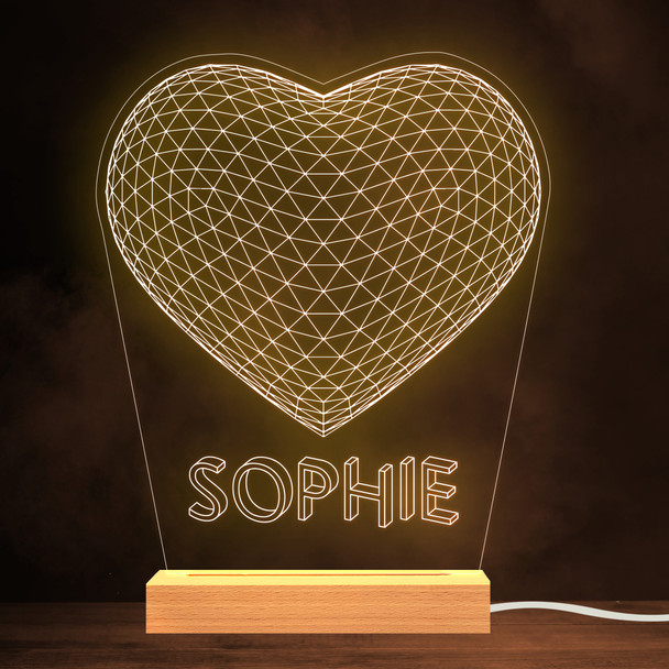 3-D Effect Heart Love Shape Name Personalized Gift Warm White Lamp Night Light