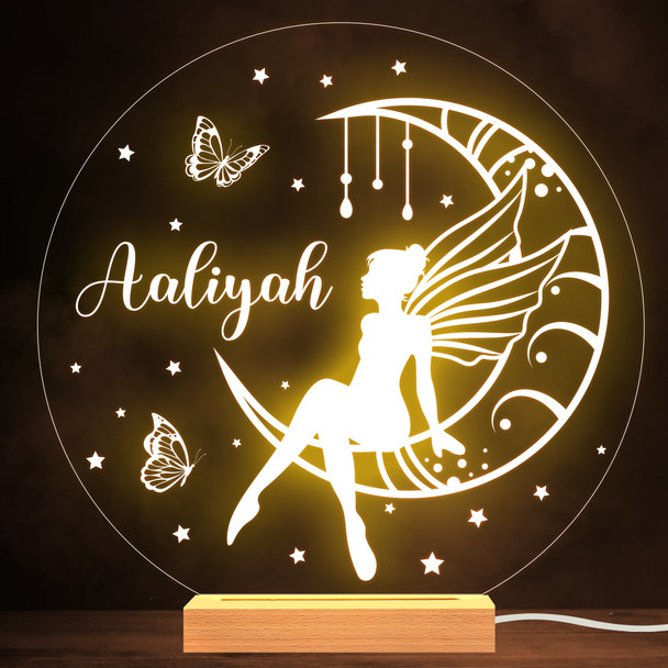 Girls Fairy Sitting On The Moon Stars Butterflies Personalized Lamp Night Light