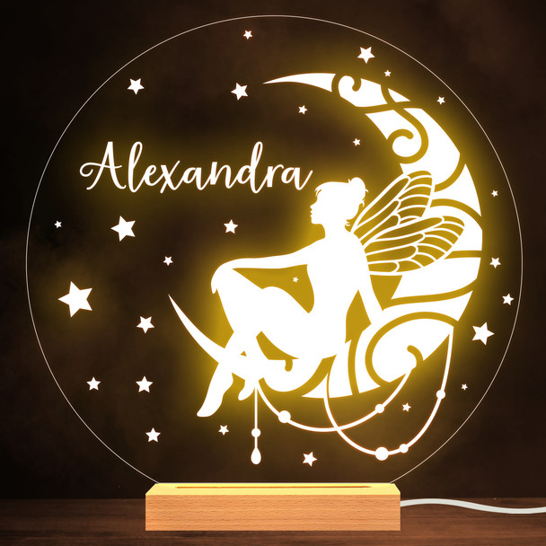 Girls Fairy Sitting On The Moon Stars Name Personalized Gift Lamp Night Light