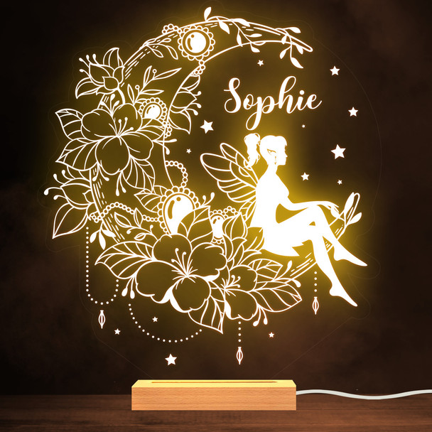 Girly Fairy And Crescent Moon Illustration Personalized Gift Lamp Night Light