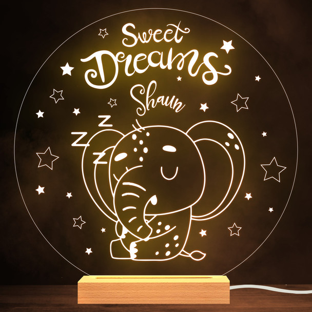Kids Cute Baby Elephant Sleeping Round Name Personalized Gift Lamp Night Light
