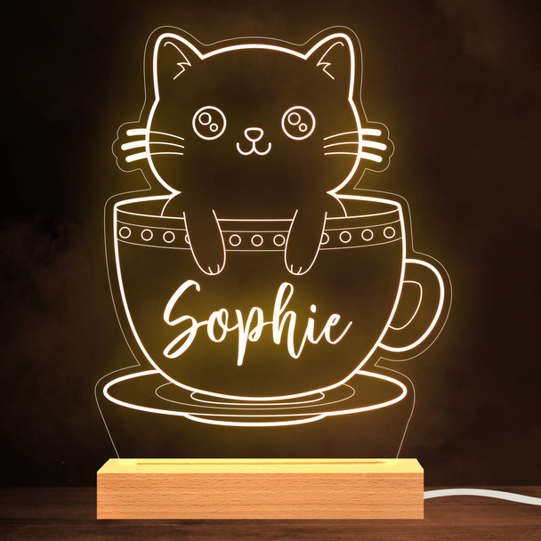 Cat Teacup Cute Cat Lover Name Kitten Personalized Gift Lamp Night Light