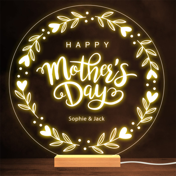 Happy Mother's Day Wreath Leaves Mum or Mom Personalized Gift Warm Lamp Night Light