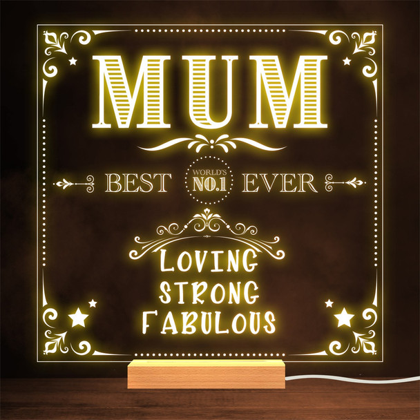 Vintage Mum or Mom Best Ever Strong Fabulous Mother's Day Personalized Gift Lamp Night Light