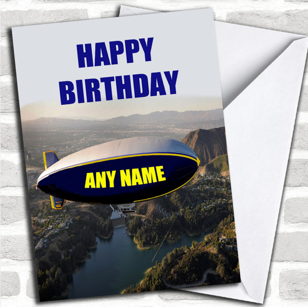 Flying Blimp Funny Personalized Birthday Card