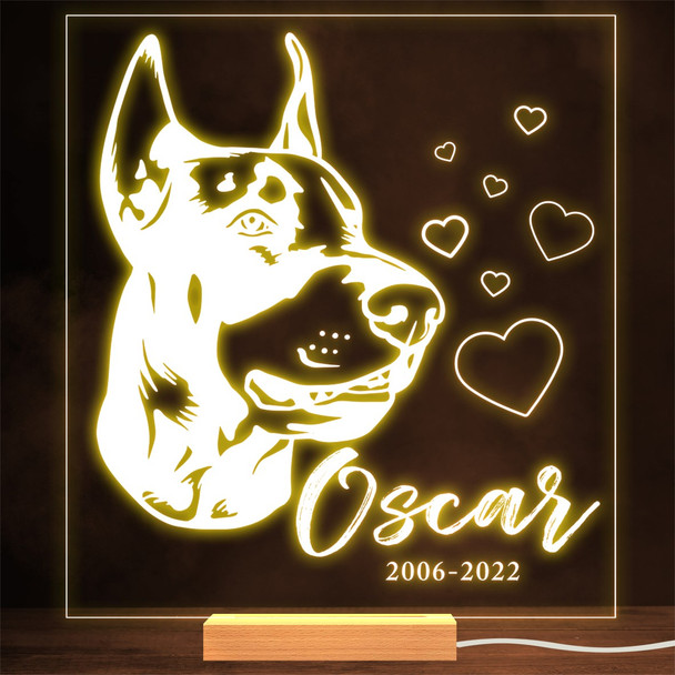 Doberman Dog Memorial Pet Loss Dates Personalized Gift Warm Lamp Night Light