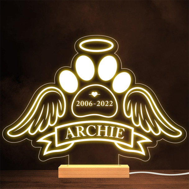 Pet Paw Angel Wings Cat Dog Loss Memorial Dates Personalized Gift Lamp Night Light