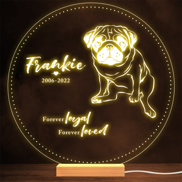 Pug Dog Memorial Pet Loss Round Forever Loved Personalized Gift Lamp Night Light