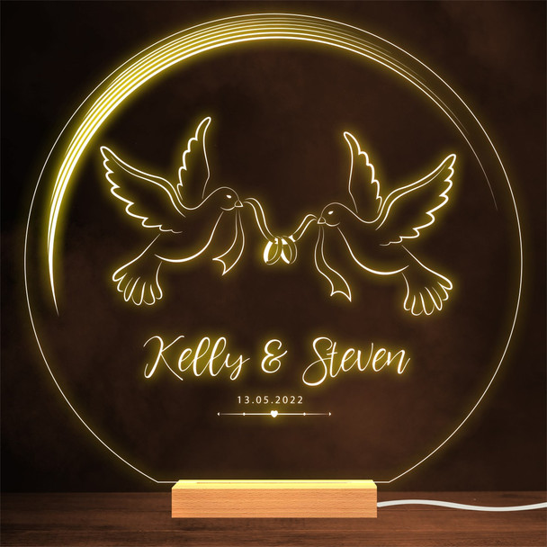 Doves With Wedding Anniversary Rings Married Personalized Gift Lamp Night Light