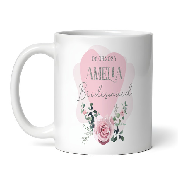 Wedding Bridesmaid Gift Pink Rose Coffee Tea Cup Personalized Mug