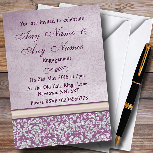 Lavender Lilac Vintage Damask Pretty Personalized Engagement Party Invitations