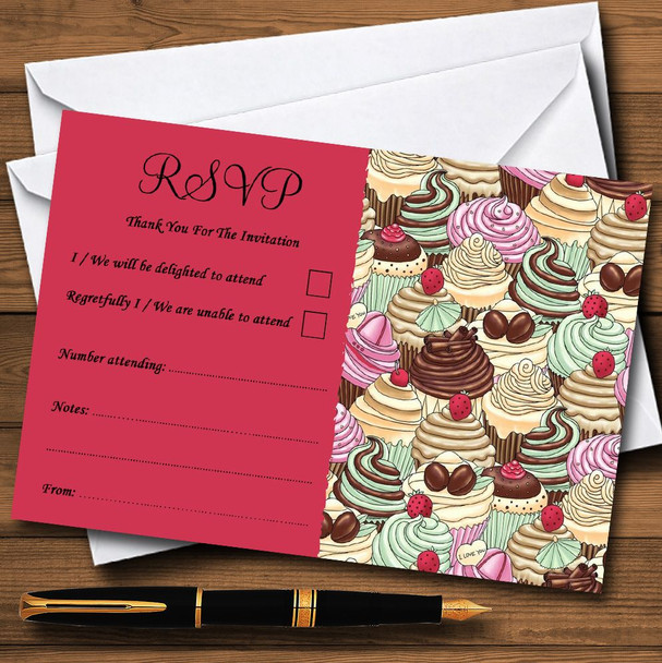 Pink Chocolate Cupcakes Vintage Tea Personalized RSVP Cards