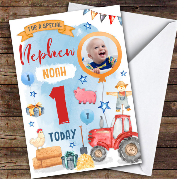 Animal Farm Tractor Photo Nephew 1st Boys Custom Personalized Birthday Card Animal Farm Tractor Photo Nephew 1st Boys Custom Personalized Birthday Card
