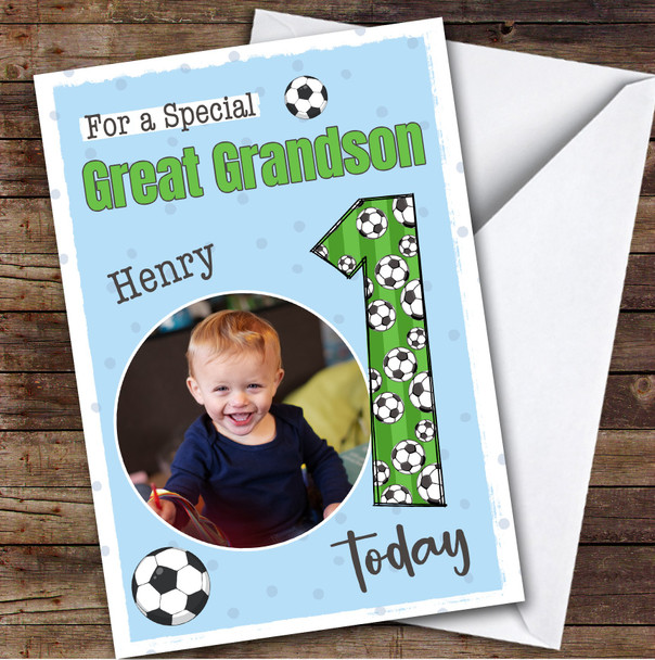 1st Great Grandson Football Boys Custom Personalized Birthday Card