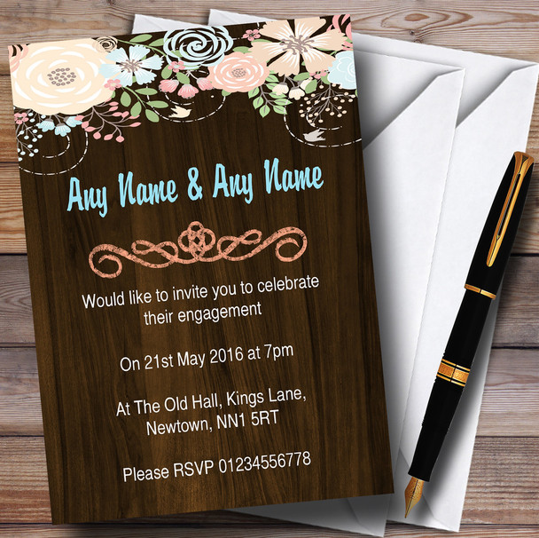 Shabby Chic Pastel And Wood Personalized Engagement Party Invitations