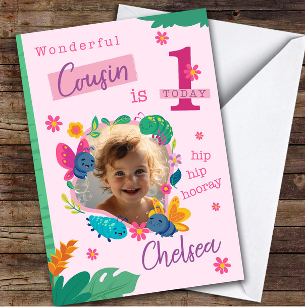 Cousin 1st Cute Insects Photo Custom Personalized Birthday Card