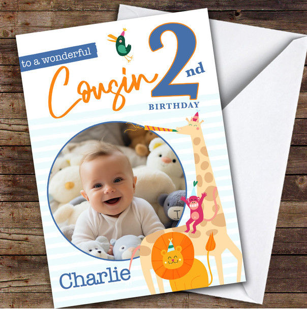 Cousin 2nd Party Safari Animals Photo Custom Personalized Birthday Card