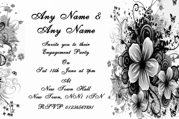 Black White Flowers Butterfly Engagement Party Personalized Invitations