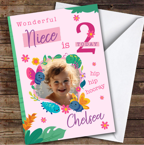 Niece 2nd Cute Insects Photo Girls Custom Personalized Birthday Card