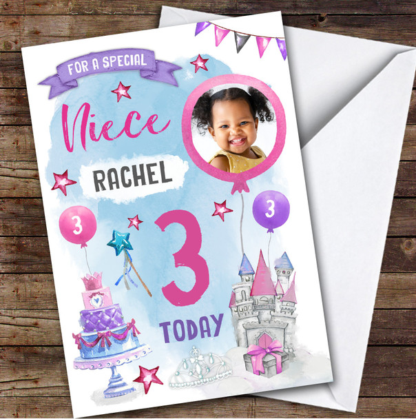 Princess Castle Crown Photo Niece 3rd Girls Custom Personalized Birthday Card