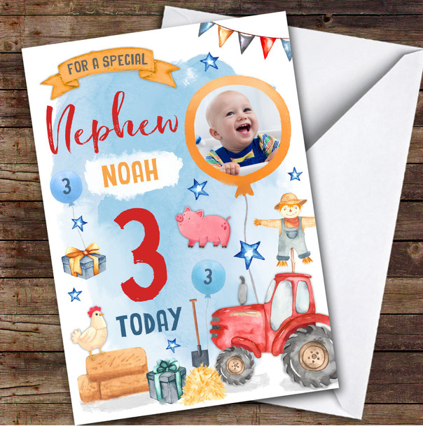 Animal Farm Tractor Photo Nephew 3rd Boys Custom Personalized Birthday Card Animal Farm Tractor Photo Nephew 3rd Boys Custom Personalized Birthday Card