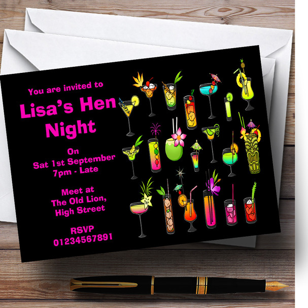 Lots Of Cocktails Personalized Hen Do Night Party Invitations