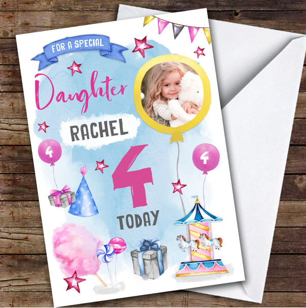 Fun Fair Party Candy Floss Sweets Photo Daughter 4th Personalized Birthday Card