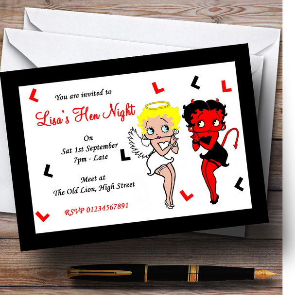 Betty Boop Angel And Devil Personalized Hen Do Night Party Invitations