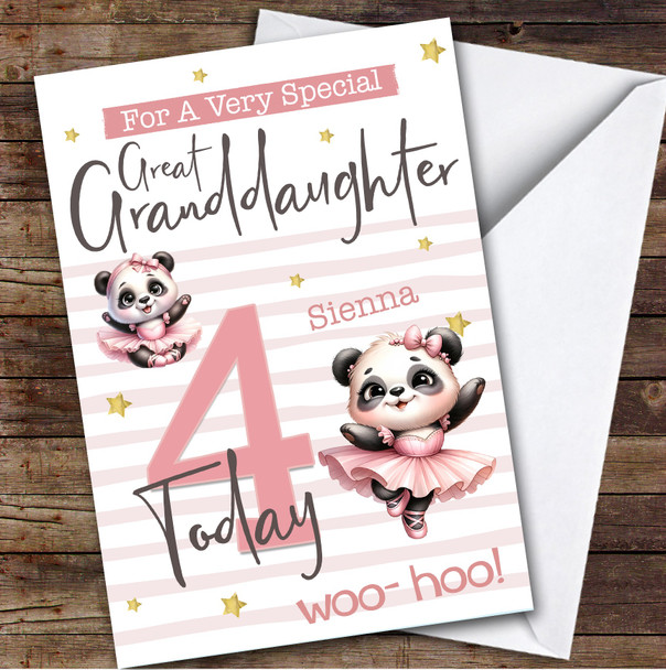 Great Granddaughter 4th Cute Panda Ballerina Custom Personalized Birthday Card