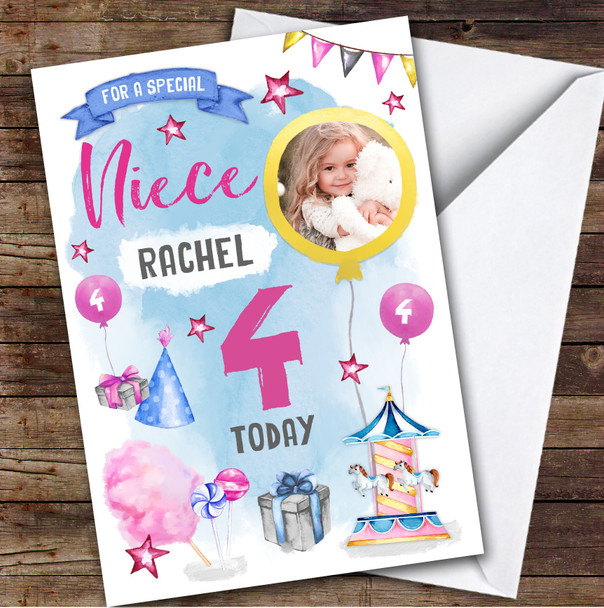 Fun Fair Party Candy Floss Sweets Photo Niece 4th Personalized Birthday Card