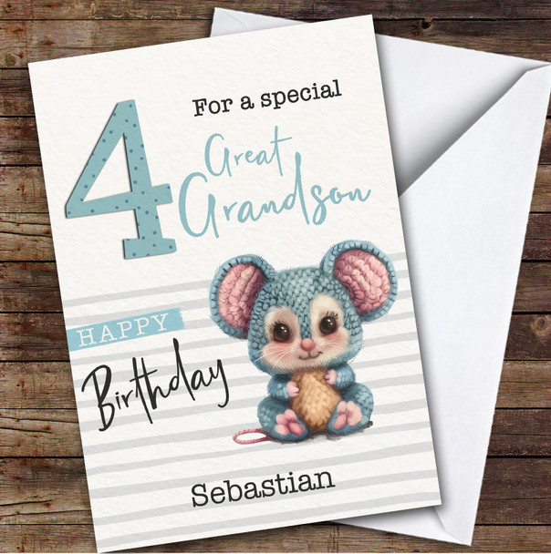 Great Grandson 4th Baby Mouse Boys Custom Personalized Birthday Card