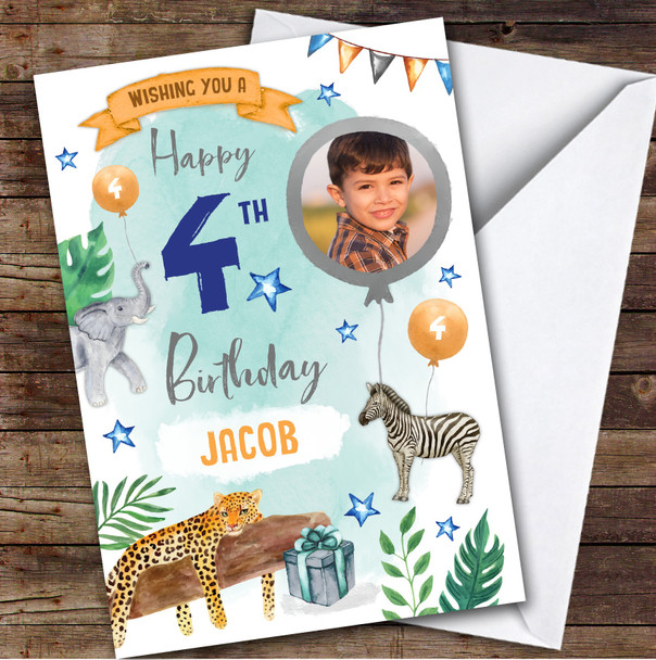 Animal Jungle Wild Photo 4th Custom Personalized Birthday Card