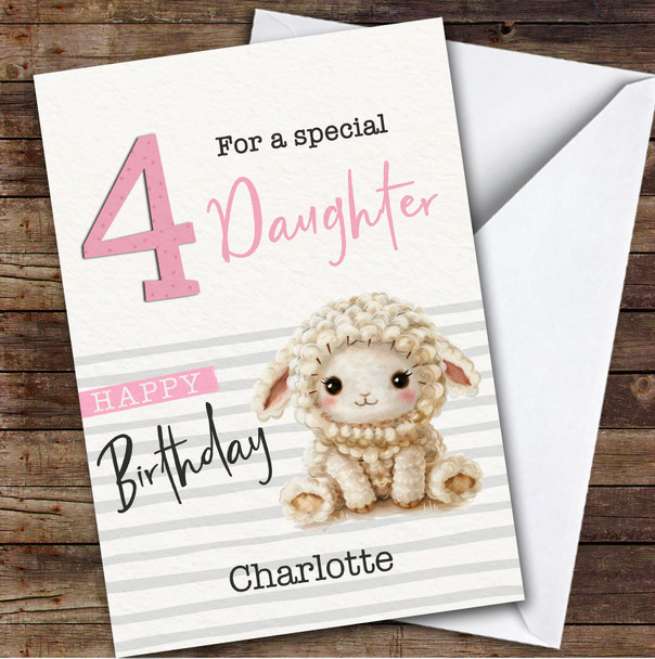Daughter 4th Baby Sheep Lamb Custom Personalized Birthday Card