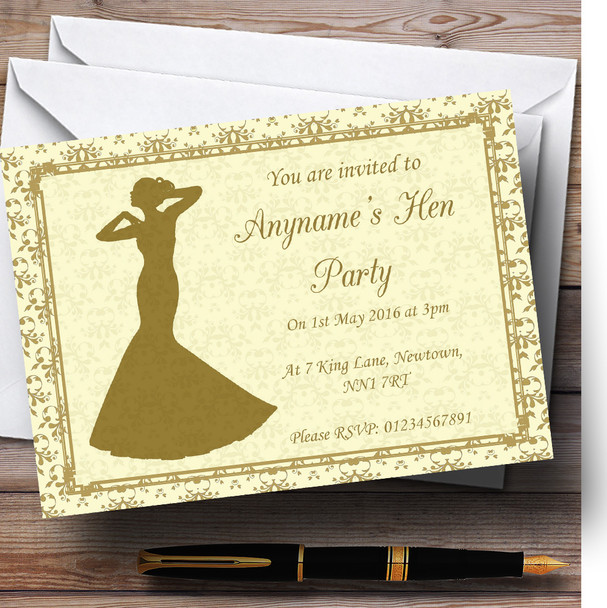 Gold Yellow Classic Personalized Hen Party Invitations